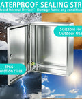 Heavy Duty Solid 304 Stainless Steel Electrical Enclosure Box 12x10x6 Inches open with waterproof sealing for IP66 protection.