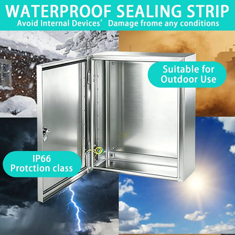 Heavy Duty Solid 304 Stainless Steel Electrical Enclosure Box 12x10x6 Inches open with waterproof sealing for IP66 protection.