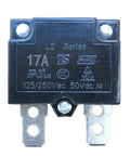 Front view of Two Pack 17A 125 To 250Vac 50Vdc Automatic Reset Relay Fuse Therma Switch Circuit Breaker for toy cars.