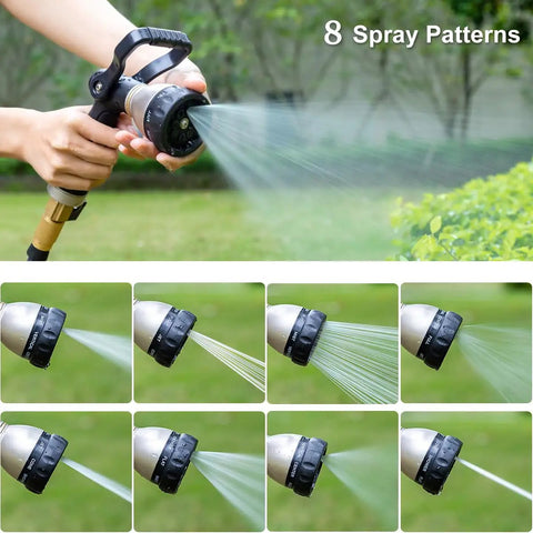 Heavy Duty Fireman Style Hose Nozzle With 8 Spray Patterns Metal Water Nozzle High Pressure Garden Sprayer demonstration of spray patterns