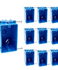 10 Pack 1-Gang PVC New Work Outlet Box In Blue With 18 Cu In Capacity displayed in multiple front and side views