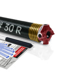 Right Hand Wind Red Cone Garage Door Torsion Spring 0.250 By 2 By 30 Inches With Non Slip Winding Bars And Gloves Black Coated