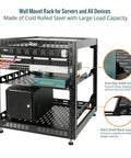 12U Open Frame Network Rack for IT and AV gear with two 1U shelves and mounting hardware, floor standing or wall mounted, 19-inch.