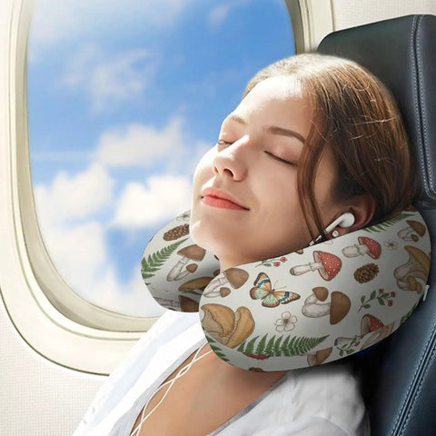 Woman using U Shaped Neck Pillow For Travel And Office Lightweight Reusable Multi Function Pillow For Naps On Planes