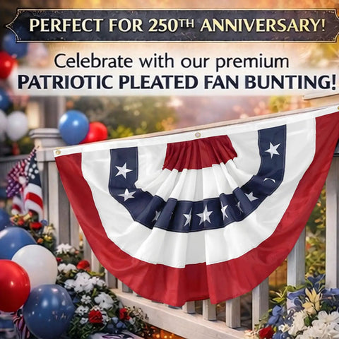 All American Patriotic Bunting Flags 4Pack 2x4 Ft Pleated Half Fan Flags For 4th Of July Outdoor Porch Decor Red White Blue With Embroidered Stars displayed on porch railing