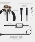 Low Voltage IP65 Waterproof Half Moon LED Step Lights wiring and installation components, focus on connectors and measurements.