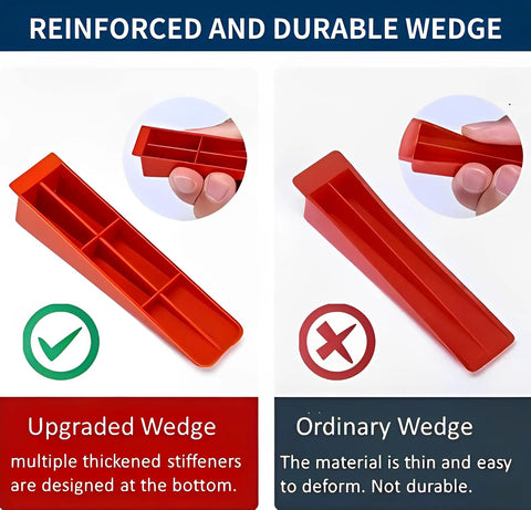 Comparison of upgraded wedge and ordinary wedge for Tile Leveling System Kit With 1000 Spacers And 400 Reusable Wedges A Tile Plier And Rubber Mallet For Clean Breaks Perfect For Tile And Stone Installations One Eighth Inch 4 In 1 Pro Leveling Setup.
