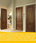 Interior view of wooden doors with door hinges and anti tamper pins, featuring the Door Hinge Security Screws 10 Pack.