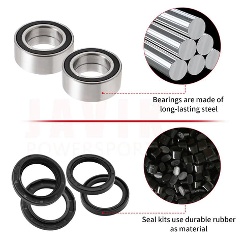 Honda Front Wheel Bearings Seals Kit For FourTrax 4x4 ATVs showing steel bearings and rubber seals, replacement OEM parts
