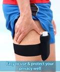 Discreet Urine Test Kit With Portable Collection Bottles Thermal Ice Bag Ten Adhesive Temp Strips And Hidden Leg Straps Lowkey Stealth Setup Built Different For Home Screening Sessions Dope Gear Hits All Your Preps Straight Out The Box Solid Choice, shown secured on leg with black strap and bottle.