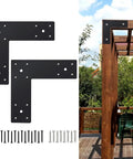 Beefy Heavy Duty L Shape Pergola Brackets 10 By 10 Inch For 4x4 And 6x6 Lumber Two Pack Mending Plates shown installed on pergola