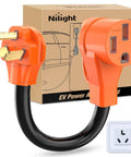 30A To 50A EV Charger Adapter Cord With Heavy Duty 10 Gauge Copper Wire NEMA 10-30P To 14-50R in front of packaging