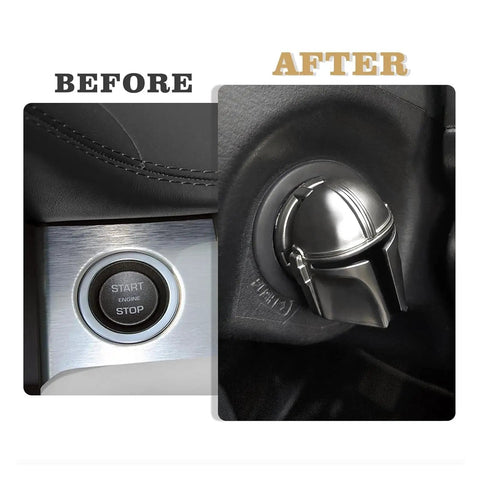 Mando Style Universal Car Start Button Cover 3D Design In Silver, Protective Start Stop Button Shield For Cars, Child Safety Saver, Easy Interior Decor Upgrade, Fits Most Models on before after car start button