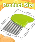 Front view of green 2-piece crinkle cutter set with stainless steel waffle fry blades for potatoes
