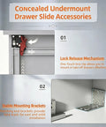 Top Shelf Soft Close Undermount Drawer Slides With Full Extension Runners For Kitchen Cabinets Smooth As Butter Glide hardware kit with lock release mechanism and mounting brackets.