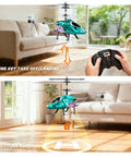Heavy Duty RC Helicopter For Kids With LED Lights, 2.4GHz Remote shown in a home, illustrating easy indoor use