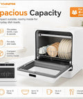 Slick Compact Countertop Dishwasher With Easy Touch Interface And Four Custom Cycles For Zero Sweat Cleaning In Tight Spots Like Apartments And RV Camping Using Dual Spin 360 Degree Blast Arms For Serious Grease Cutting Power, showing spacious interior for plates and bowls.