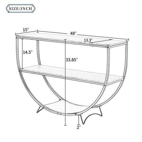 Dimensions of Built Different Industrial Half Circle Console Table For Entryway with heavy duty steel frame and rustic wood.