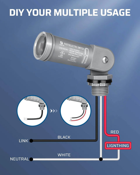 Dusk To Dawn Photocell Sensor Switch For Outdoor Low Voltage Lighting With Swivel Mount, Plug And Play Auto On Off wiring diagram