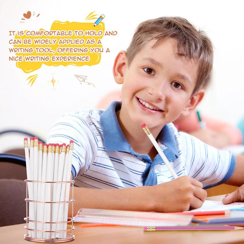 Child using Round Pencils With Erasers 24 Pack Unsharpened 2 HB Graphite Wood Pencils For School Drawing Sketching And Classroom Use White Bodies With Red Erasers Bulk Student Reward Supplies