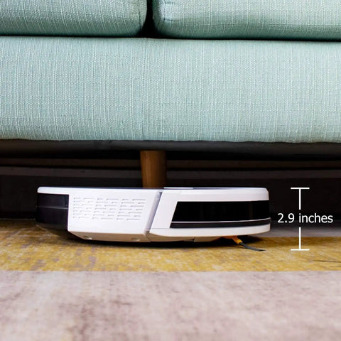 Ultra Slim Robot Vacuum And Mop Cleaner With WiFi App Control auto-cleaning under a 2.9-inch gap beneath furniture.