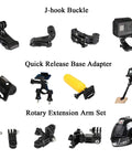 20-piece All In One Action Camera Gear Accessory Kit including J-hook buckles, quick release bases, and extension arms for Hero Insta360 Osmo