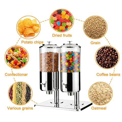 Double Chamber Cereal Dispenser With Large Capacity For Countertop Kitchen Storage Built Tough Dry Good Bin with snacks and grains.