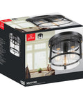 Box of Three Light Rustic Modern Flush Mount Ceiling Light In Dark Bronze With Brass Details And Clear Glass Shade E26 Base