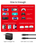 65W GaN3 AC Power Adapter Charger With 6.6 Ft Cable For Nintendo Switch Series OLED Lite Steam Deck OLED ROG Ally 4K TV Mode PD3.0 Game-Ready No-Fuss Fast Charge For PS4 Controller And Galaxy, black USB-C charger and cable