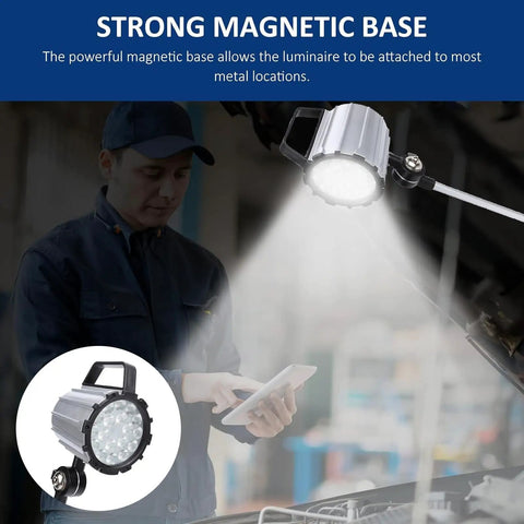 24W LED Machine Work Light With 360 Degree Adjustable Head in workshop setting with magnetic base and bright illumination