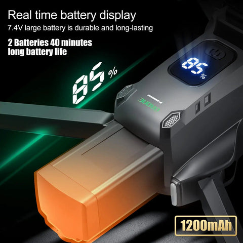 4K Camera Drone For Newbies With Big Screen Remote FPV Flight With 50 Minute Battery GPS Auto Return showing battery life display