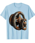 Bold Baby Blue Labor Day Tee With Gearing Illustration For Men, showing a gear graphic on lightweight fabric.