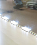 12.5ft LED Kit With Dimmer For Showcases Display Cabinets Under Cabinet Lighting And Dressing Room Mirrors Easy Peel And Stick Ultra Bright White LEDs Korean Made DC 12V 2A Power Adapter Included, illuminated on surface