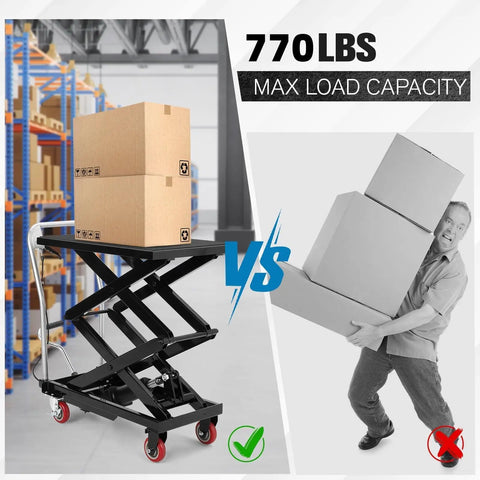 Heavy Duty Hydraulic Lift Table Cart With 770 Lbs Load Capacity And 50 Inch Height lifting boxes easily compared to manual lifting.