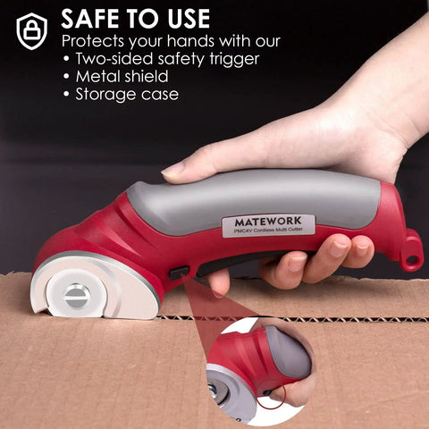 Cordless Electric Scissors 4V Multi Cutter With Carry Case 2000mAh Cardboard Cutter cutting cardboard, handheld view