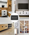 Six Pack Zinc Alloy Recessed Pull Handle 4.4 By 2.7 Inches installed on furniture and doors, black finish, corrosion-resistant.