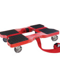 Heavy Duty Four Inch Polyurethane Swivel Caster With Killer Side Brake Holds Tight On Hills Glides Smooth For Easy Moving Handles Serious Loads Up To 375 Lbs Standard Top Plate Two Point Three Eight By Three Point Five Eight on a cart with a strap.