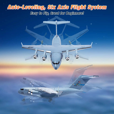 C17 Globemaster III RC Plane Ready To Fly 2.4 GHz Remote Control Aircraft With 6 Axis Gyro Stabilizer in flight simulation view