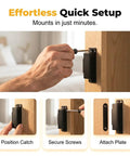 Heavy Duty 30 Lbs Stainless Steel Magnetic Door Latch With Super Strong Holding Power For Smooth Cabinet Drawer Catch And Seamless Black Closet Closure Without Jamming installed with a screwdriver.