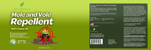 Label of Mole And Vole Repellent With 100 Percent Castor Oil Formula For A Healthy Lawn And Yard, Big Coverage 128 Oz Gallon