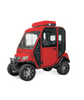 Rugged Electric Golf Cart Featuring True HVAC Heating And Climate Control 48V Ac Motor Smooth Handling Chassis glossy red exterior.