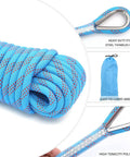 Blue Beefy 12mm Static Climbing Rope With 10m and 20m Lengths, Rugged Polyester Build, CE EN 892 Certified, 2 steel hooks