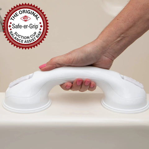 No Tools Needed Suction Cup Bath Grab Bar For Bathtub And Shower Walls Safe Portable Bathroom Assist Handle White 12 Inch With Easy Lock Latches And Relocatable Grip For Seniors And Everyday Use