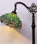 Stained Glass Tiffany Floor Lamp With Arched Gooseneck Adjustable Angle Reading Light In Green Dragonfly Glass Bronze Base 12 Inch Shade