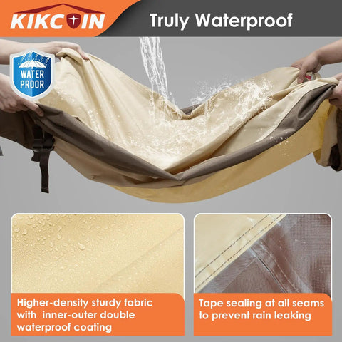 All Weather Outdoor Patio Table And Chair Cover Waterproof With UV Protection Anti Fade Tear Resistant Rectangle Furniture Cover 110 L By 84 W By 28 H Fits Large Set close-up showing waterproof fabric and sealing details