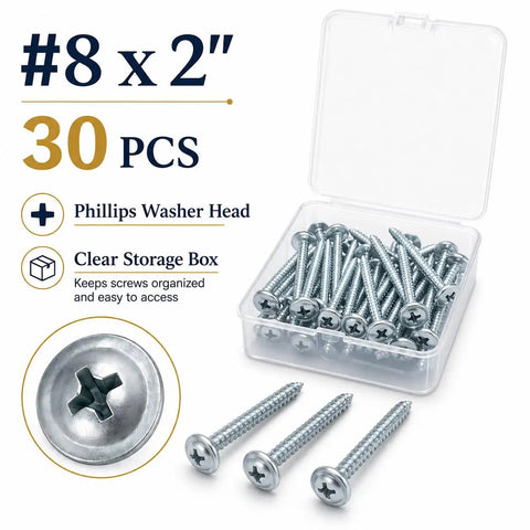 Washer Head Wood Screws Set 8 By 2 Inch 30 Pieces In Storage Box Phillips Drive For Furniture Repair Cabinets And DIY Projects