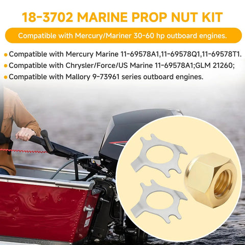 Prop Nut Kit With Propeller Nut And Tab Washer For Mercury Mariner 30-60HP Outboard Engines Replacement 11-69578A1 11-69578Q1 11-69578T1 Includes Two Washers And Nut For Easy Marine Maintenance And Secure Props