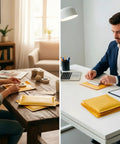 People using 10 Pack Kraft Bubble Mailers 9x12 Self Seal Padded Envelopes for beauty brand packaging in home and office settings