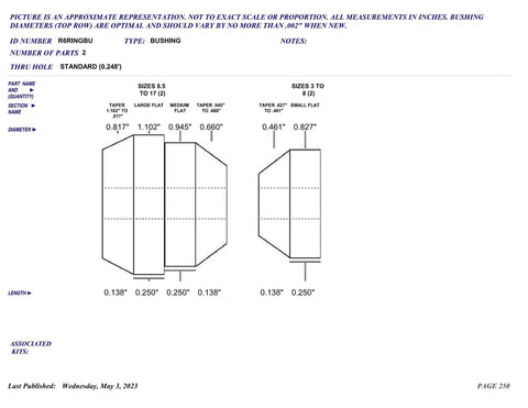 Diagram showing measurements of bushings for All-In-One Ring Turning Bushing Set for Lathe, 8-Piece Kit with 4 Steel and 4 Non-Stick Bushings