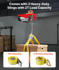 2200lbs Electric Hoist With 328ft Wireless Remote Control 110V Lifting Crane For Garage Warehouse Factory 40ft Or 20ft Lifting Height Heavy Duty Lift To Haul Big Loads Safely showing slings and hoist in use